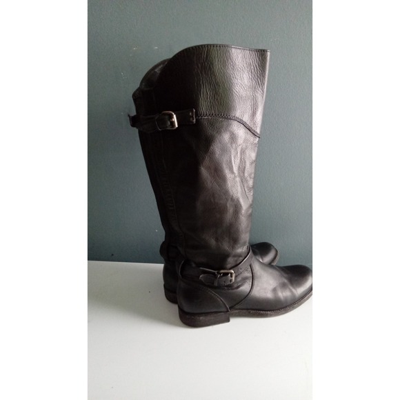 Leather Riding Boots Buckle Accent Tall Knee High Boots - Picture 1 of 11